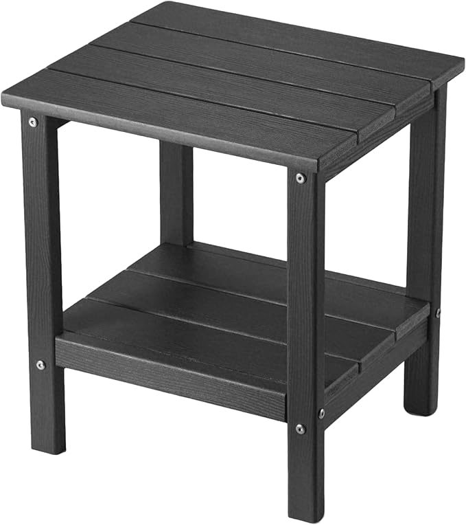 Outdoor Side Table,Double Layer Small Side Tables,All Weather Adirondack Side Table, Waterproof Outdoor End Tables for Patio,Pool,Porch (Gray)