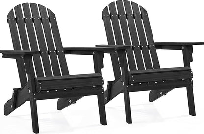 Yaheetech Folding Adirondack Chair Set of 2 Outdoor, 300LBS Solid Wood Garden Chair Weather Resistant, Fire Pit Lounge Chairs for Garden/Yard/Patio/Lawn, Black