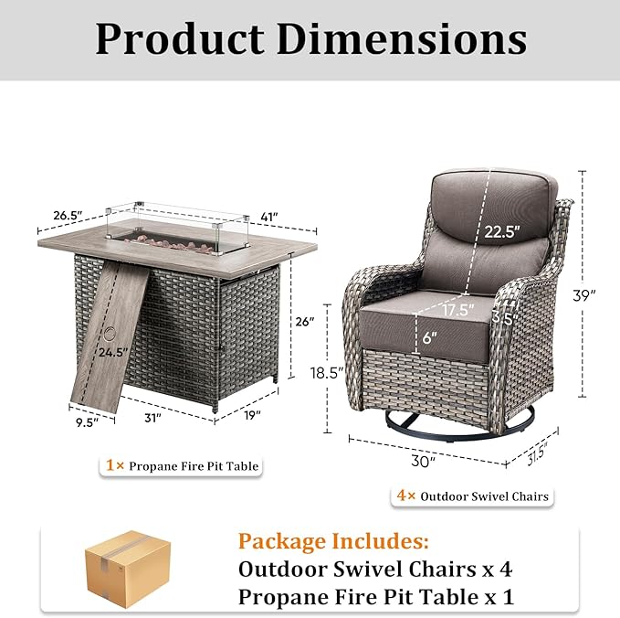 Luxury High Back Patio Furniture Set with Fire Pit Table and 6-Inch Thick Cushions - Photo 9