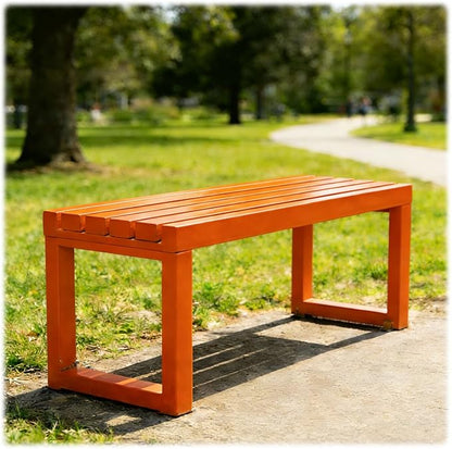Outdoor Patio Furniture, Garden Bench Seat, Metal Porch Bench, Outdoor Benches Weatherproof 3.3ft 3.9ft 4.9ft 5.9ft Steel Outside Chair for Lawn Yard Work Entryway Outside Seating(Orange,5.9ft)