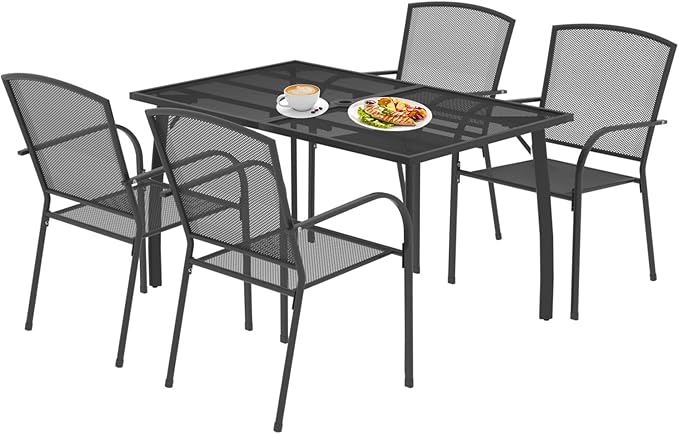 AECOJOY Outdoor Patio Dinning Table for 6, 51"x31" Rectangular Metal Steel Patio Outdoors Tables with 1.73" Umbrella Hole All Weather-Resistant for Lawn Backyard Garden, Porch Dark Grey