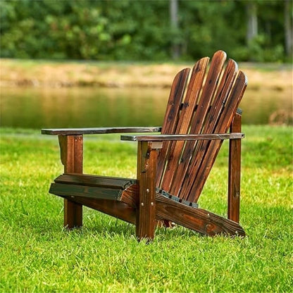 Pemberly Row Cedar Wood Adirondack Chair, Brown Finish, 36" H x 35" W x 26.25" D, Ergonomic Design, Moisture-Resistant, Durable Patio Porch Chair for Outdoor or Garden Relaxation