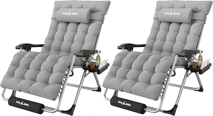 Amopatio Oversized Zero Gravity Chair, Reclining Camping Lounge Chair Upgraded Lock and Footrest, Cup Holder, Removable Cushion & Headrest Folding Patio Recliner for Indoor Outdoor