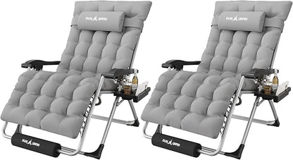 Amopatio Oversized Zero Gravity Chair, Reclining Camping Lounge Chair Upgraded Lock and Footrest, Cup Holder, Removable Cushion & Headrest Folding Patio Recliner for Indoor Outdoor