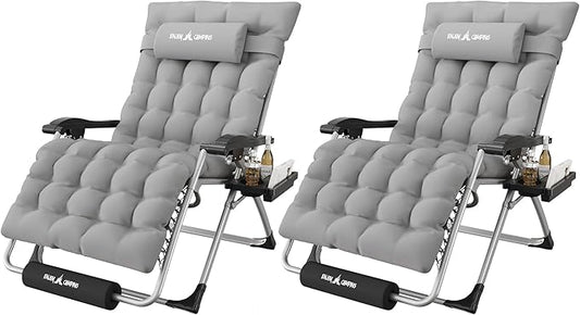 Amopatio Oversized Zero Gravity Chair, Reclining Camping Lounge Chair Upgraded Lock and Footrest, Cup Holder, Removable Cushion & Headrest Folding Patio Recliner for Indoor Outdoor
