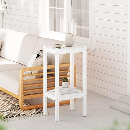 WestinTrends Malibu 36" Outdoor Adirondack HDPE 2-Tier Patio Side Table, White