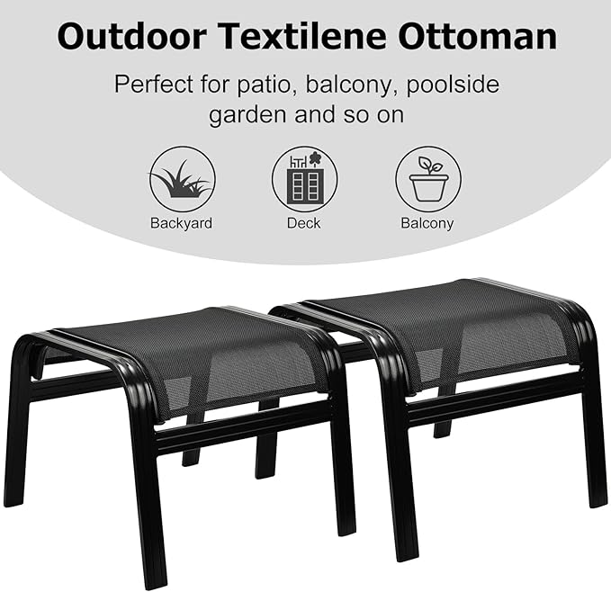 Patio Footstools Outdoor Foot Rest Aluminum Patio Ottomans Portable Seat Wicker Furniture Stackable Ottoman 2 Pieces - Photo 5