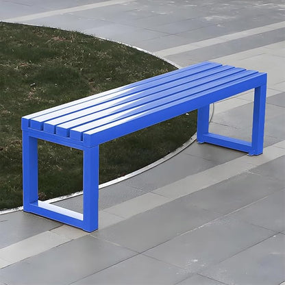 Outdoor Metal Backless Bench,Colorful Garden Bench Slatted Seat,All-Weather Outdoor Park Benches for Backyard, Porch, Or Lawn(100cm/39.3inch, Blue)