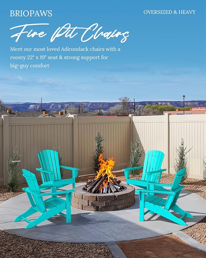 BRIOPAWS Adirondack-Chairs-Set of 4 | Fire Pit Chair | Oversized | HDPE Plastic | Weather Resistant | for Deck Outdoor Poolside Campfire | Aqua