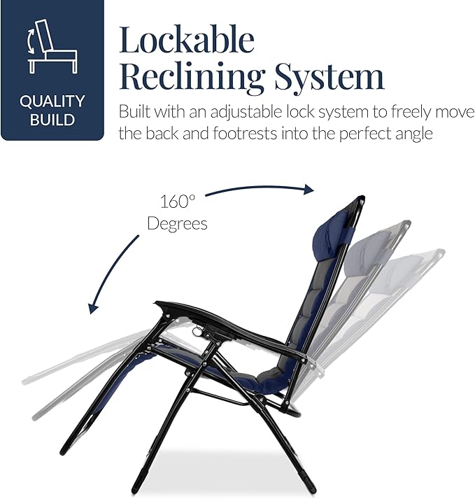 Best Choice Products Oversized Padded Zero Gravity Chair, Folding Outdoor Patio Recliner - Photo 8