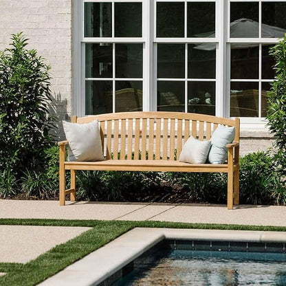 Ash & Ember Solstice 5 FT Grade A Teak Outdoor Bench, Weather Resistant Outdoor Furniture, Outdoor Patio Furniture with Bow Back Design & Contoured for Comfort, Porch Bench Seats 2 People