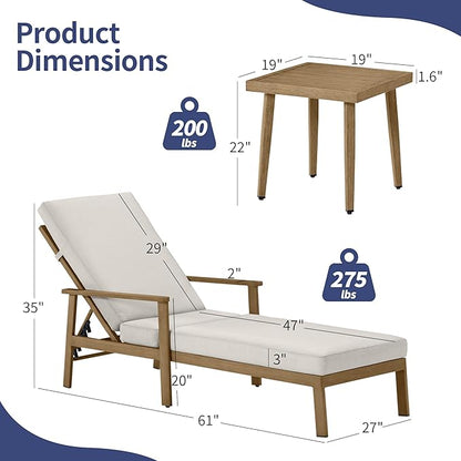 Outdoor Chaise Lounge, Aluminum Chaise Lounge Outdoor with Cushion, 6-Position Adjustable Pool Chaise Lounge Chairs, Outdoor Pool Recliners Chair for Beach, Yard, Poolside