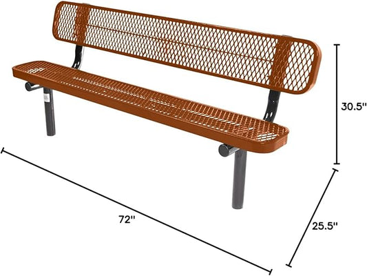 COATEDOUTDOORFURNITURE Heavy-Duty Outdoor Bench Thermoplastic Coated, Expanded Metal, Commercial-Grade Seating, Made in America (Inground with Back, 6 Ft, Textured Copper)