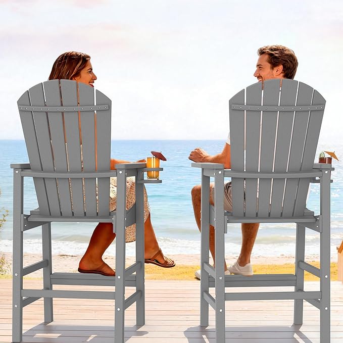 VINGLI Tall Adirondack Chairs Set of 2, All-Weather Plastic Adirondack Chair with Cup Holders - Photo 6