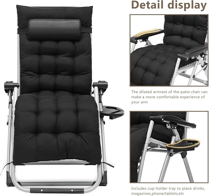 Zero Gravity Chair, Portable Folding Reclining Lounge Chairs with Adjustable Cushion and Cup Holder Trays for Outdoor - Photo 9