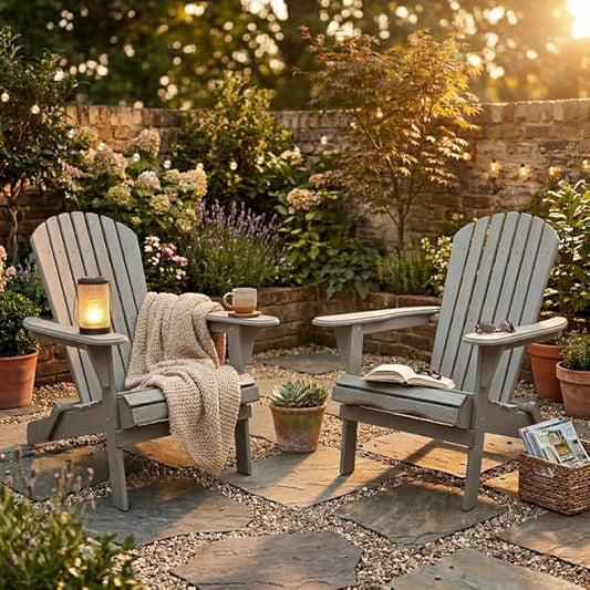 Premium Folding Adirondack Chairs Set of 2 - Solid Cedar Wood Outdoor Lounge Chairs with Embossed Wood Grain, Weather Resistant Patio Furniture for Garden, Poolside, Fire Pit & Backyard