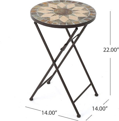 Christopher Knight Home Silvester Outdoor Stone Side Table with Iron Frame, Beige / Black