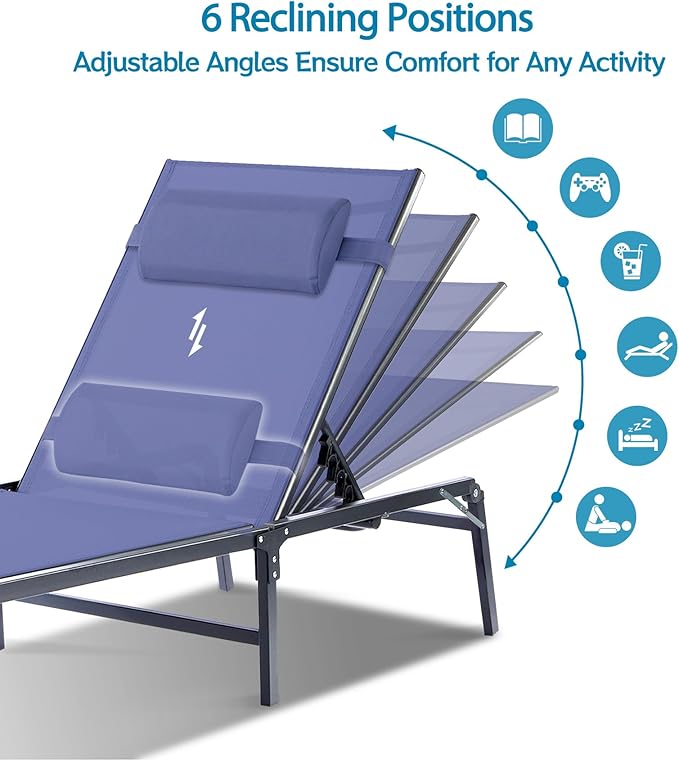 2 Pack Foldable Chaise Lounge Chair with Cup Holder - Photo 4