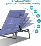 2 Pack Foldable Chaise Lounge Chair with Cup Holder - Photo 4