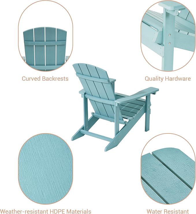 Adirondack Chairs, Plastic Adirondack Chairs Set of 4, All-Weather Resistant, Widely Used in Outdoor, Fire Pit, Deck, Outside, Garden