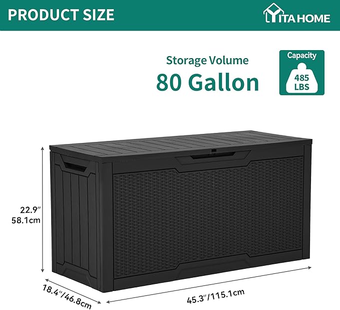 YITAHOME 80 Gallon Outdoor Storage Box, Large Water Resistant Resin Deck Box - Photo 7