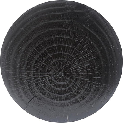 Faux Concrete Side Table Outdoor Faux Stone End Table, Round Outdoor Accent Tables, Garden Stool Plant Stand for Porch, Backyard Black Wood-Like Texture,