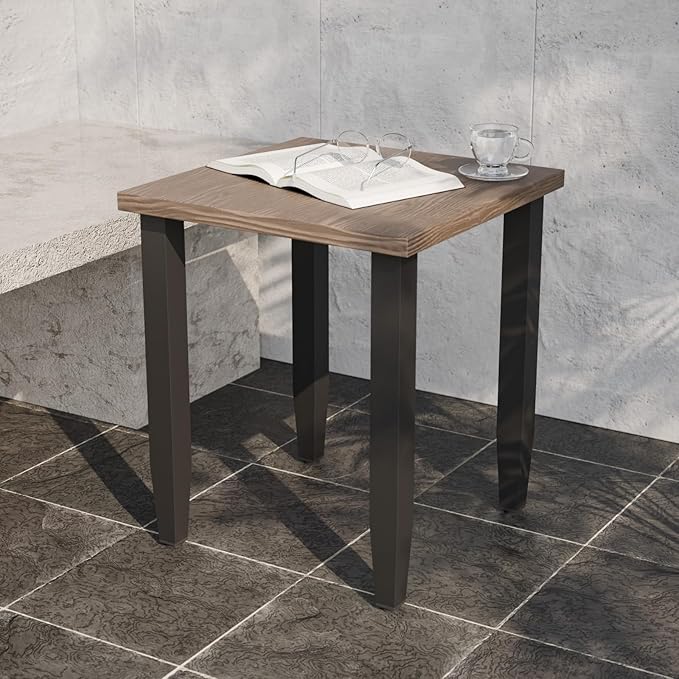 EAGLE PEAK Modern Outdoor Table, Patio Table with Wood Grain Top for Deck, Porch, Balcony, Garden, Square Side Table