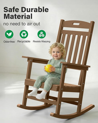 YEFU Porch Rocking Chairs Set of 2: Plastic Rocking Chairs for Outside, Weather Resistant for Patio, Waterproof, Rock smoothly, Teak