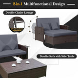 COSTWAY Patio Rattan Daybed with Cushions, Outdoor Wicker Loveseat Sofa with Storage Ottoman - Photo 5