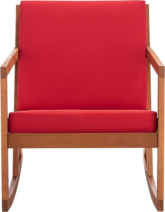 Safavieh Outdoor Collection Vernon Wood Cushion Rocking Chair PAT7013R, Natural/Red