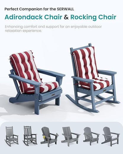 SERWALL HDPE Outdoor Rocking Chair Cushion Set of 2, Memory Foam Cushion Red White