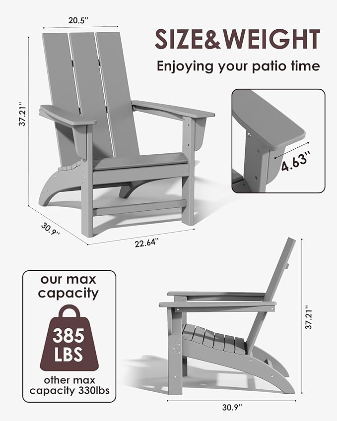 Poly Lumber Adirondack Chair with Cup Holder, All-Weather Resistant Outdoor Patio Chairs, Look Like Wood - Photo 4