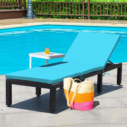 Tangkula Patio Wicker Lounge Chair, Outdoor Rattan Adjustable Reclining Backrest Lounger Chairs, Modern Outside Rattan Chaise with Seating and Back Cushion (1, Turquoise)