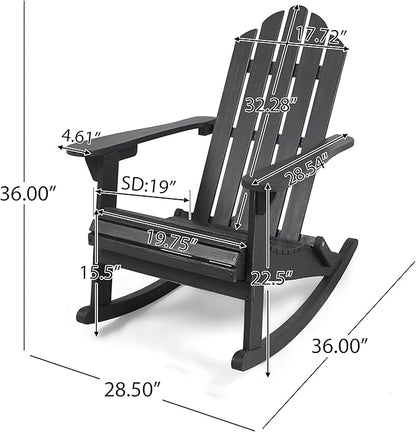 Christopher Knight Home Adirondack Rocking Chair Outdoor Acacia Wood Patio Rocker with Slat Panel Design for Porch Backyard Garden, Dark Grey