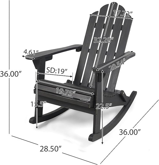 Christopher Knight Home Adirondack Rocking Chair Outdoor Acacia Wood Patio Rocker with Slat Panel Design for Porch Backyard Garden, Dark Grey