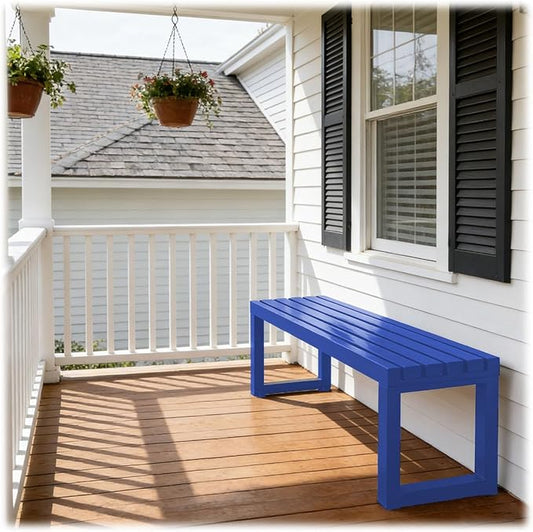 Outdoor Garden Bench, 2-Person Metal Patio Benches Weatherproof Outside Backless Bench 3.3ft 3.9ft 4.9ft 5.9ft Front Porch Seat Outdoor for Park, Yard, Lawn and Backyard Outside Chair(Blue,4.9ft)