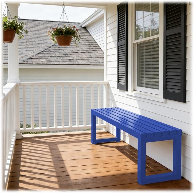 Outdoor Garden Bench, 2-Person Metal Patio Benches Weatherproof Outside Backless Bench 3.3ft 3.9ft 4.9ft 5.9ft Front Porch Seat Outdoor for Park, Yard, Lawn and Backyard Outside Chair(Blue,5.9ft)