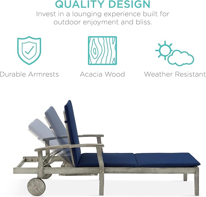 Best Choice Products 79x26in Acacia Wood Chaise Lounge Chair Recliner, Outdoor Furniture for Patio - Photo 4