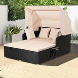 Moccha Outdoor Daybed with Retractable Canopy, Wicker Cabana with 2 Side Tables & Soft Cushions - Photo 3