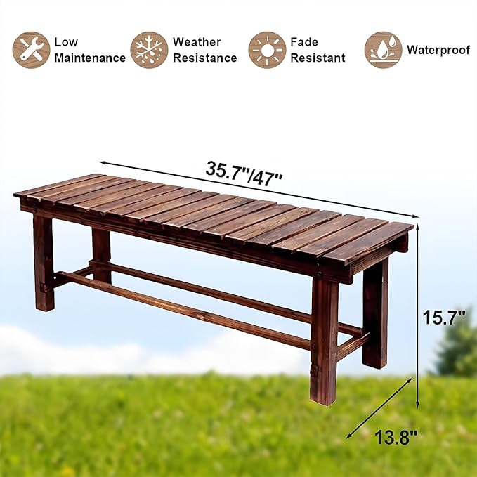 47.2'' Outdoor Garden Benches Weatherproof Patio Bench Two-Person Seat Backless Bench Wood Bench with Slatted High Temperature Bench for Front Porch Backyard (Upgraded to Prevent Fading)