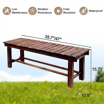 47.2'' Outdoor Garden Benches Weatherproof Patio Bench Two-Person Seat Backless Bench Wood Bench with Slatted High Temperature Bench for Front Porch Backyard (Upgraded to Prevent Fading)