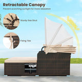Tangkula Patio Rattan Daybed with Retractable Canopy, Outdoor Wicker Sunbed with 2 Foldable Side Tables - Photo 6