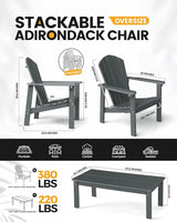 nevilywood 5-Piece HDPE Adirondack Chair Set, 4 Stackable Chairs Coffee Table, All-Weather Wood Grain - Photo 2