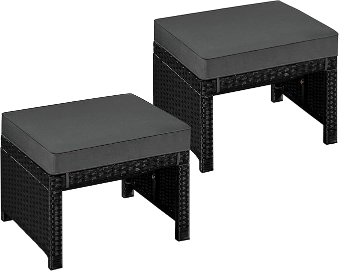 Yaheetech Wicker Ottomans, Set of 2 Footrest with Removable Cushion - Photo 1