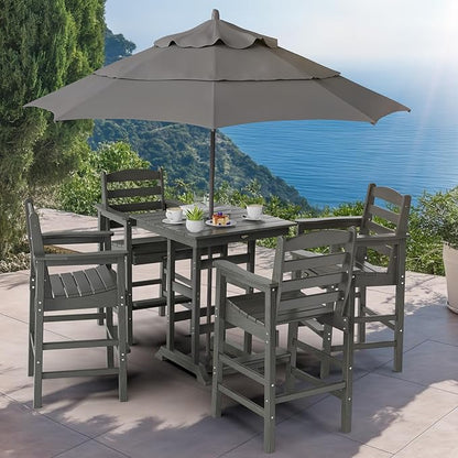 VINGLI 32" Outdoor Bar Table, HDPE Square Patio Bar Height Table with Umbrella Hole All Weather Tall Bistro Table for Patio, Garden, Poolside (Gray)