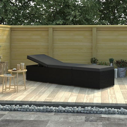 Poly Rattan Sun Lounger with Cushion Black Adjustable Reclining Outdoor Furniture for Patio Poolside Relaxation Includes 1 Sunbed and 1 Large Seat Cushion