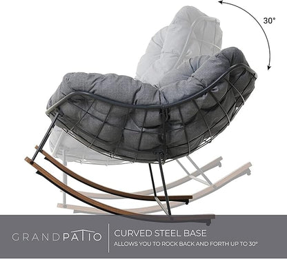 Grand patio Rocking Chair Set of 3, Rectangular Propane Fire Pit Table with Resin Wicker Base and Ceramic Tabletop, Royal Rocking Chairs with Padded Cushion and Faux Woodgrain Base