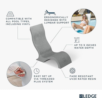 Ledge Lounger - Signature Chair - Inside Pool & Sun Shelf Lounge Chair - Designed for Shallow Shelves Up to 9” - Compatible with All Pool Types - Poolside & Sun Deck Tanning - Set of 2 - White