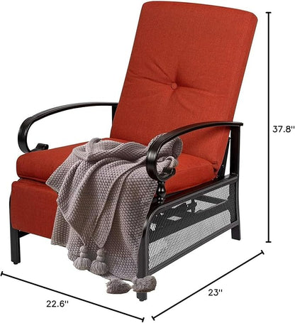 Oakcloud Adjustable Outdoor Lounge Chair Metal Patio Relaxing Recliner Chair with Removable Cushions(Red)
