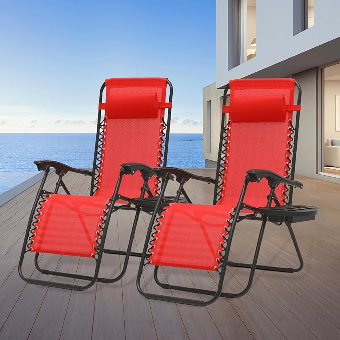 Athena Collection Zero Gravity Outdoor Lounge Chairs Set of 2 - Photo 2